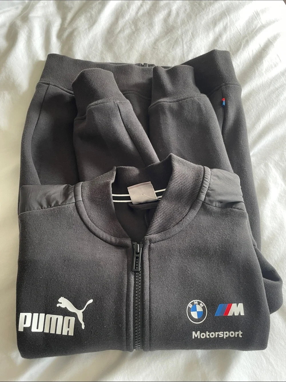 BMW Black Motorsport Zip-Up Jacket with White Piping PUMA